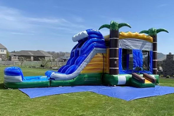 Tropical WAVE Combo LARGE Double Lane Slides (16' H x 33' L x 15' W)